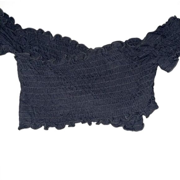 FREE PEOPLE “SMOCK IT TO ME” CRISS CROSS OFF THE SHOULDER CROP TOP BLACK  SMALL - Picture 5 of 10